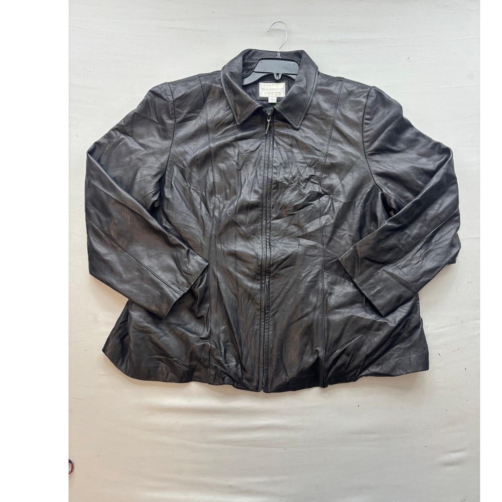 Worthington Black Genuine Lambskin Leather Jacket Zip Front Plus Size 3X Womens